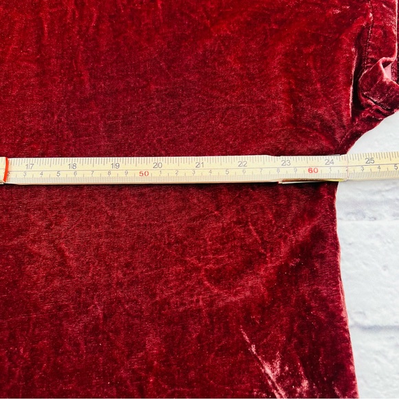 Madewell Velvet Burgundy Size Large Velvet Velour Top Tulip Hem Short Sleeve - Picture 6 of 8